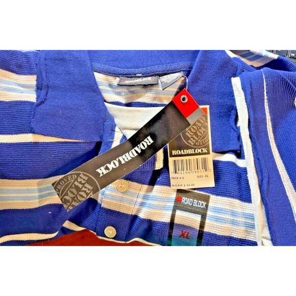 ROADBLOCK Mens Polo Shirt XL Blue & White Striped Short Sleeve NISP - Picture 9 of 9